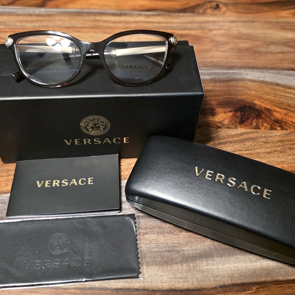 Versace Eyeglasses Frames MOD.3270-Q 5300 Brown Gold Beige Leather 54-17-140